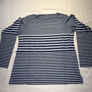New Orvis Shirt Womens XL Blue Heathered Yoke Mixed Horizontal Striped Knit Top